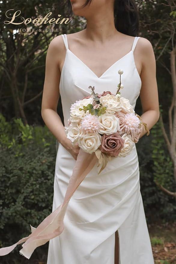 Lookein Artificial Flowers for DIY Wedding Decoration Bridal Bouquet Table Centerpieces Flower Garland Wreaths Aisle Arch Flower Decoration Home Decor, Tender Dusty Rose