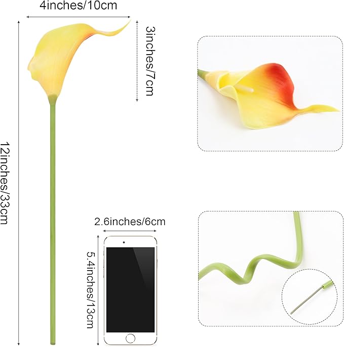 SITUMEIZI 24 PCS Orange Fake Flowers Artificial Calla Lily Silk Flowers Real Touch for Mother's Day Easter Home Kitchen Decor Wedding Bouquet Office Spring Decoration