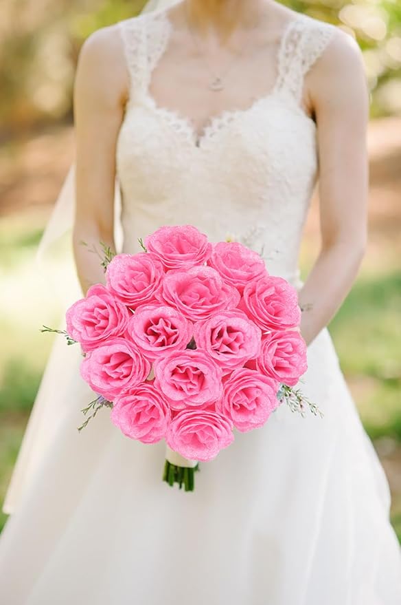 Artificial Roses,30PCS Pink Roses Glitter Roses Bouquet Fake Roses Artificial Flowers for Wedding Bouquet Party Christmas Home Decor(Pink)