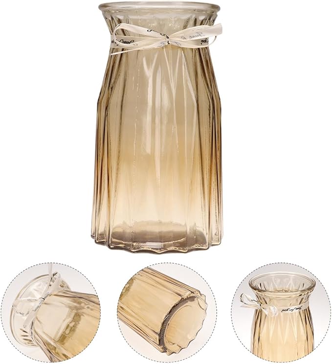 Nordic Style Glass Vase Amber Hydroponic Flower Bottle with Thickened Base Handmade Polished Smooth Opening Modern Decorative Storage Jar for Home and Office Decor