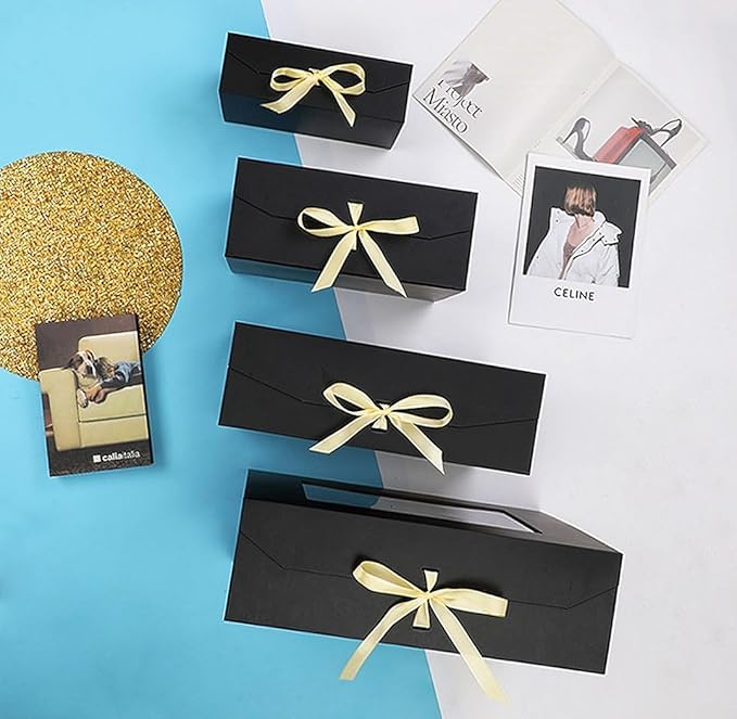 Black Extra Large Gift Box for Presents with Ribbon 16.5x13x5.3 Inches Clear Gift Box with Window Magnetic Closure Gift Boxes with Lids