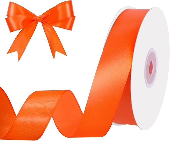 Orange Ribbon 1 Inch 50 Yards Halloween Satin Ribbon for Fall Decor Hair Bows Handmade Roses Crafts Gift Wrapping Party Christmas Decorations
