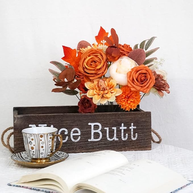 AKKER Terracotta Artificial Wedding Flowers Combo Box Set Burnt Orange Flowers Fall Silk Flower in Bulk for DIY Wedding Bouquets Decorations