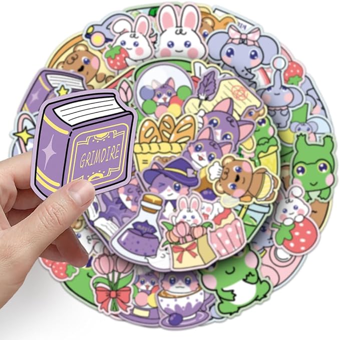 Lovely Animals(Elephant Cat Bear Frog) Stickers for Boy Girls Kids|50 Pcs|Cartoon Waterproof Vinyl Stickers for Laptop Phone Tablet Flasks Water Bottle Notebook Luggage Car,Cute Decals Pack(Animals)