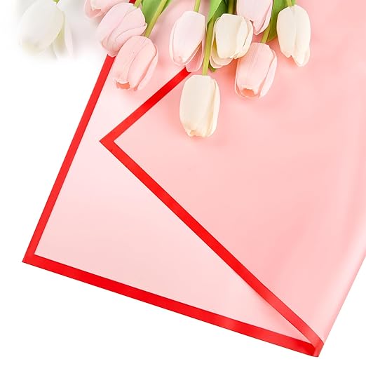 Jutieuo 20 Sheets Red Flower Wrapping Paper, Waterproof Floral Wrap Red Edge Bouquet Wrapping Paper Florist Supplies (22.8 x 22.8 inch)