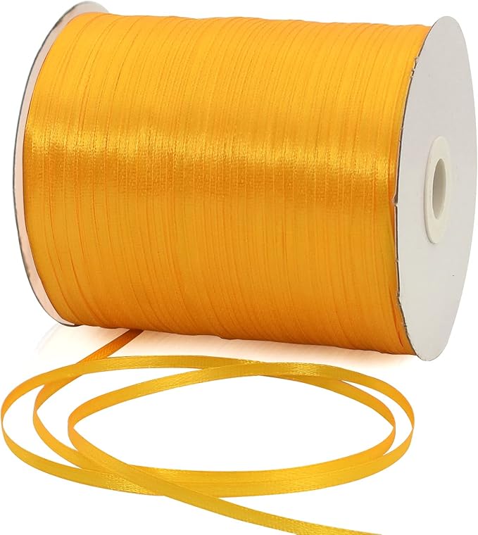 TONIFUL 1/8 Inch x 870 Yards Gold Thin Solid Satin Ribbon Giant Spool Double Face Woven Polyester Ribbons for Crafts Hanging Tags Invitation Card Balloons Hair Gift Wrapping Party Decoration