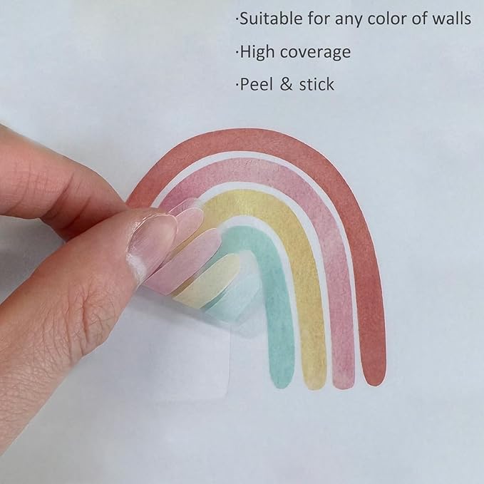 Watercolor Rainbow Wall Decals for Girls Bedroom 36 Pcs, Rainbow Stickers Bigger Size for Wall Mural Vinyl Peel and Stick DIY Decorations (6 Sheets)