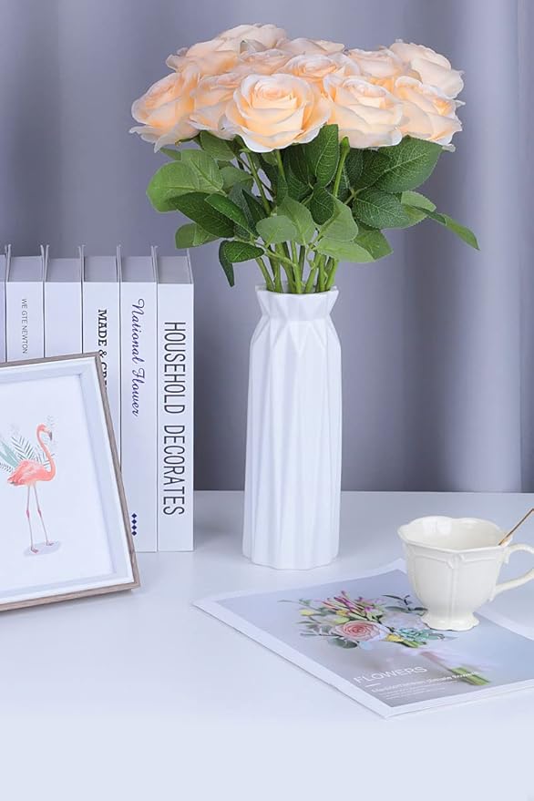 Artificial Rose Flower Artificial Flowers Flower with Long Stem Silk Roses Bouquet for Wedding Bridal Shower Party Home Decoration (Champagne, 50 Pcs)