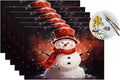 PVC Placemats Set of 6 Wipeable Table Mats Washable Heat Resistant Non Slip Vinyl Dining Table Mat for Kitchen Indoor Outdoor Patio Farmhouse Place Mats Christmas Snowman Red Decorative