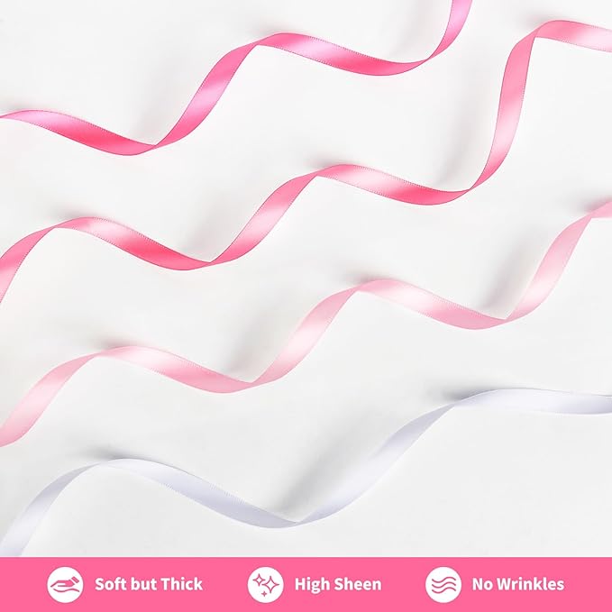 3/8 Inch Pink Satin Ribbon, 4 Rolls Total 40 Yards, Double Faced Mixed Pink Thin Ribbon for Gift Wrapping, Flower Bouquets, Crafts, Wedding Christmas Decorations