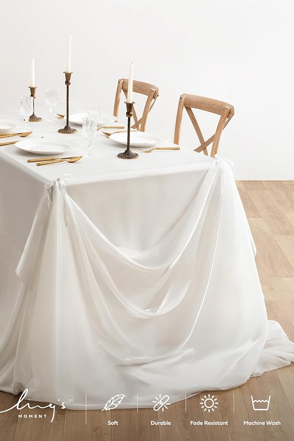 Ling's moment White Backdrop Curtains, 10Ft x 23Ft Long Sheer Wrinkle-Free Background Backdrop Curtain&Table Cloth for Birthday Party Wedding Baby Shower Photo Booth Decor