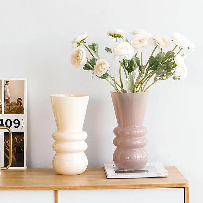 10-inch Tall Glass vase, a Simple and Sturdy Flower Container, Perfect for Dining Tables, Living Room and Table Placement (Pink)