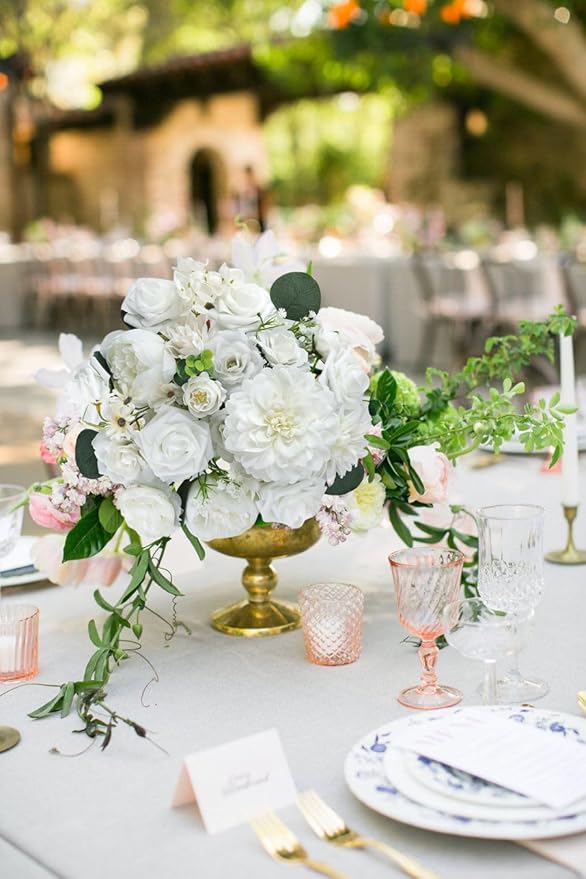 Multi Use Artificial Flowers Combo for DIY Centerpieces Arrangements Wedding Bridal Bouquet Table Chair Decor Candle Holder Baby Shower Cake Decor Flower Strips Home Décor (White Series)