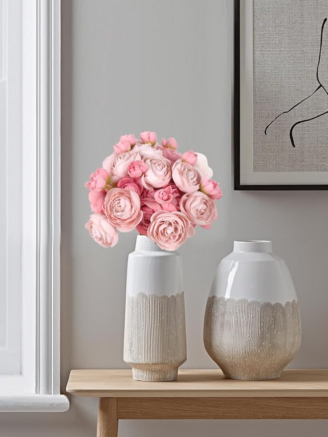 IPOPU Artificial Ranunculus 2 Bouquets Silk Flowers with Stems 12PCS Faux Ranunculus Mini Fake Flowers for Wedding Bouquet Bridal Shower Decorations Floral Filler Flowers Centerpieces (Dusty Rose)