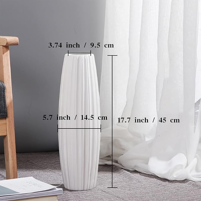 Large Floor Ceramic Vase 17.7 Inches Tall,White Modern Flower Tall Vases for Office, Home,Farmhouse,Living Room Décor,Simple Origami Design Fall Decorative Porcelain Flower Arrangement Vase Ideal Gift