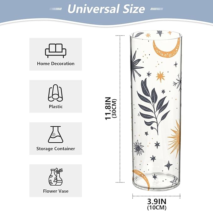 Flower Vase for Centerpieces, Sun and Moon Plastic Cylinder Vase, Clear Bud Vases for Home Wedding Office Table Decor