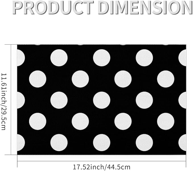 Black White Polka Dot Placemats Set of 1 PVC Vinyl Non Slip Table Mats Waterproof Heat Resistant Place Mats Washable Wipeable Dining Table Mat for Kitchen Party Farmhouse Indoor Outdoor Decorative