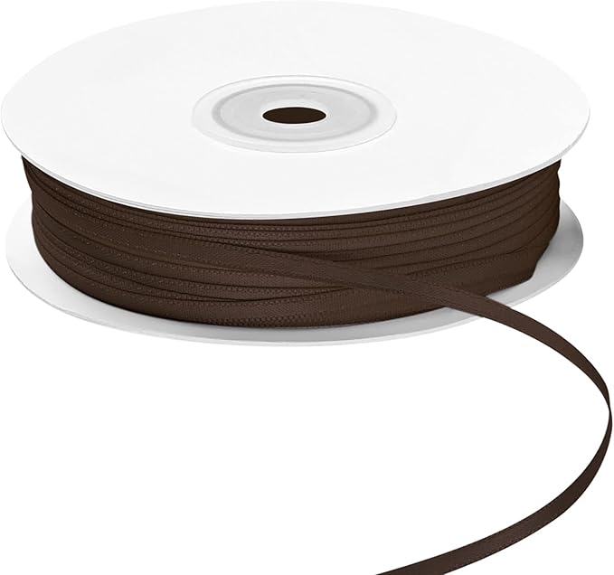 LIUYAXI Brown Double Faced Satin Ribbon, 1/8" X Continuous 100 Yards, Thin Ribbons Perfect for Gift Wrapping Wedding Invitation Card Hair Bows Tag Floral Arrangement DIY Craft
