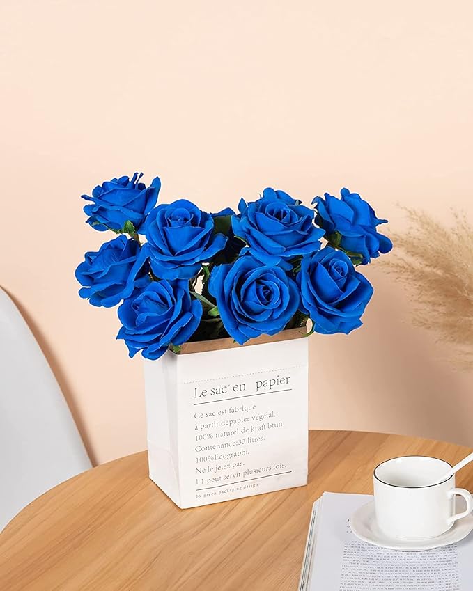 DuHouse 10pcs Silk Roses Artificial Flowers Fake Rose for Arrangement Wedding Party Home Decoration (Klein Blue)