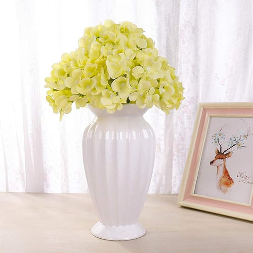 10PCS Silk Hydrangea Heads with Stems Artificial Flowers for Wedding Party Home Decor-Yellow