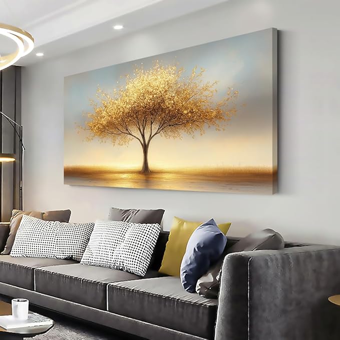 LAVIKARS Modern Tree of Life Wall Art for Living Room Office Golden Sunset Abstract Landscape Canvas Painting Prints Large Nature Artwork Home Kitchen Bedroom Decor (20x40 Inches)