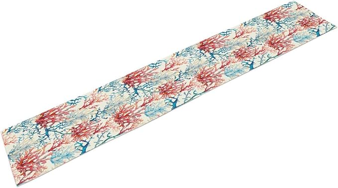 Blue Beach Table Runner, Tropical Ocean Coast Table Runner, Seashell Seasonal Nautical Restaurant Coffee Table Decorations for Home Holiday Party Indoor Outdoor 13x70 Inch