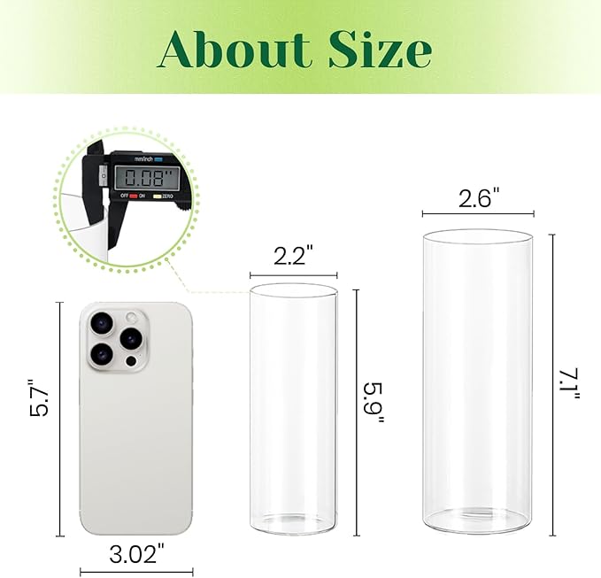 Hewory Glass Cylinder Vases for Centerpieces: Set of 12 Clear Skinny Hurricane Vases for Wedding Baby Shower Table Birthday Party Decorations - Tall Candle Holders for Floating Candle Flower Bouquet