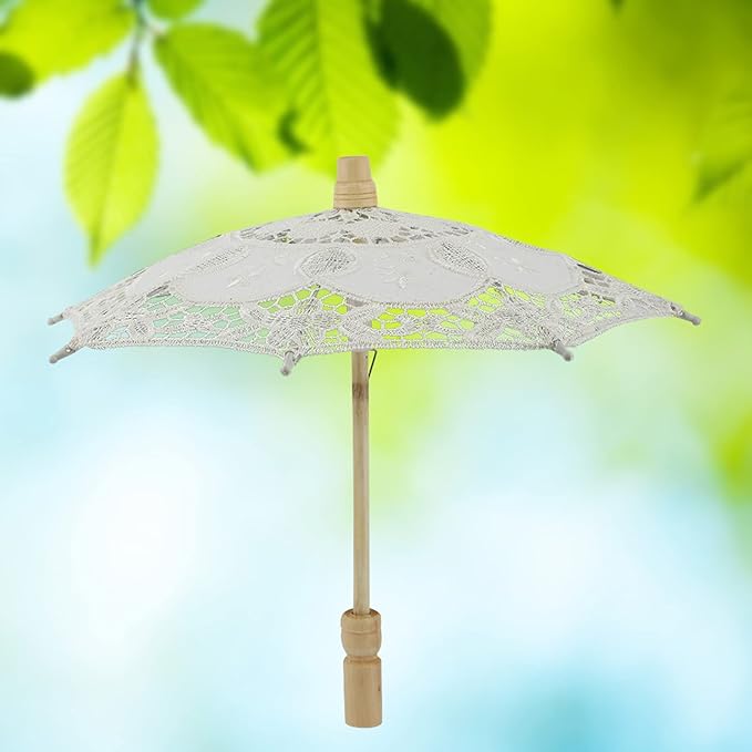 Joyzan Wedding Lace Parasol, Vintage Bride Umbrella Small Embroidery Flower White Decoration Mini Decorative Chinese Tiny Gift Lady Costume Party Romantic Photography Photo Prop Cosplay Decor 10inch