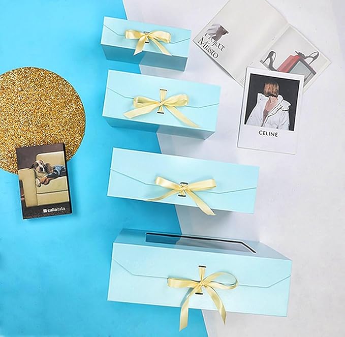 3 Pcs Blue Extra Large Gift Box for Presents with Ribbon 16.5x13x5.3 Inches Clear Gift Box with Window Magnetic Closure Gift Boxes with Lids