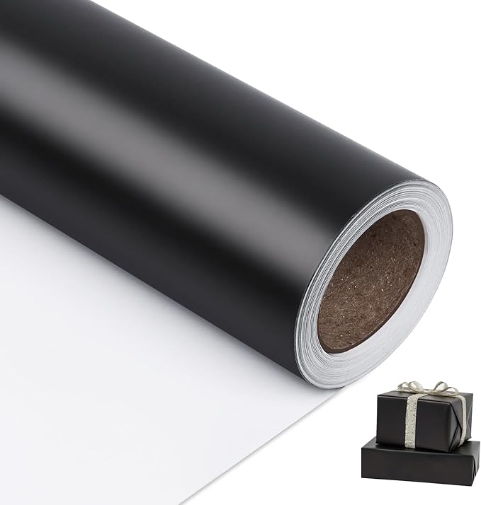 NESCCI Matte Metal Black Wrapping Paper, Solid Color Paper,Gift Wrapping Paper,Perfect for Wedding,Valentine's Day,Birthday, Christmas,Baby Shower,DIY Bouquet (17.5 Inches X 32.8 Feet)