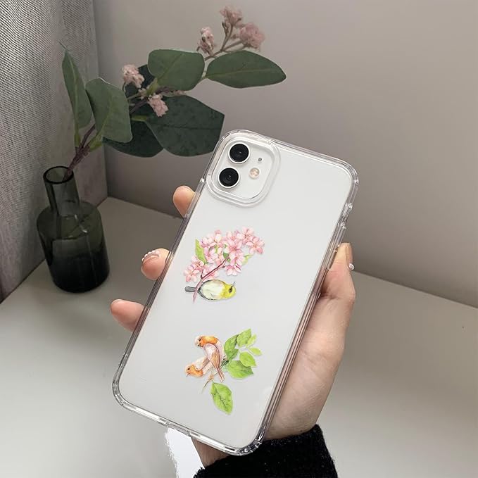 50PCS Watercolor Bird & Flower Stickers, PET Transparent Waterproof Decals for Scrapbooking, Journal Planners, Phone Cases, Laptops, DIY Crafts Decorations - Nature Theme Art Supplies