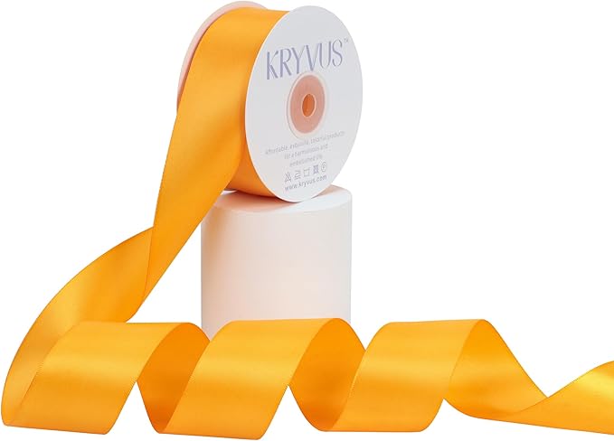 Yellow Gold Satin Ribbon, Double Faced 1-1/2 Inch X 25 Yards Yellow Gold Ribbon, Premium Satin Ribbon for Gift Wrapping, Crafts, Hair Bow Making, Sewing, Flower Bouquet, Wedding Party Decor