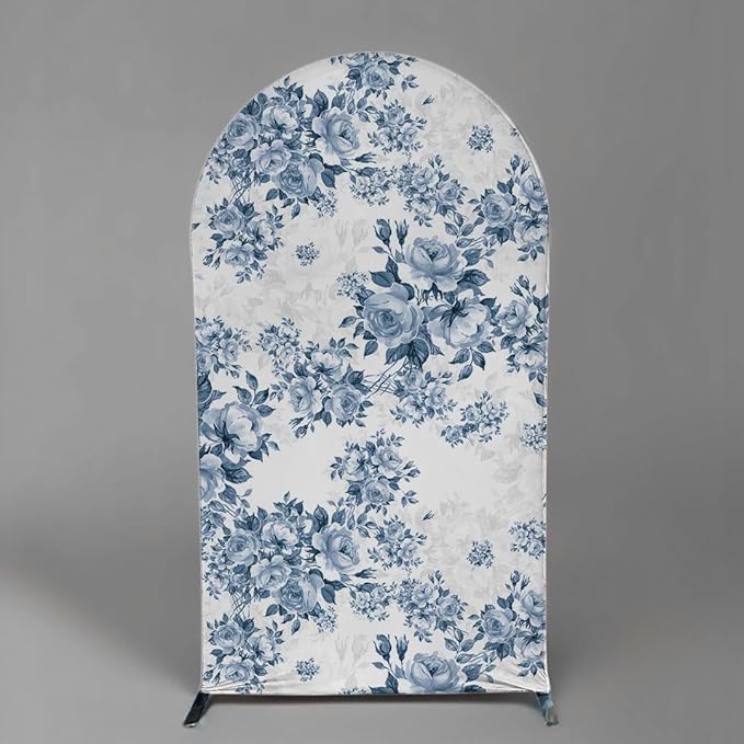 Arch Backdrop Cover Baby in Bloom Baby Shower Arch Stand Spandex Fabric Cover Blue Flowers Floral Pink Bows Girls Birthday Party Baptism Decorations (2.6X6ft,G-3856)