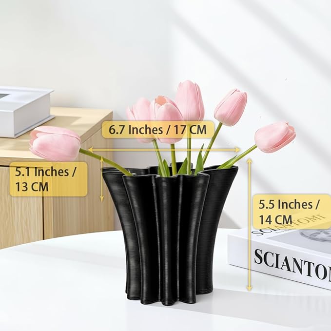 Contemporary Black Ceramic Vase, Abstract Irregular Shape Sculptural Accent for Home Decor, Modern Artistic Centerpiece for Coffee Table or Bookshelf