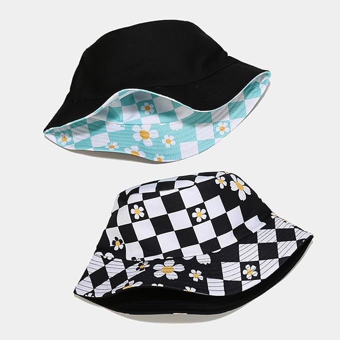 Bucket Hat for Women Men, Cotton Reversible Double Side Wear Sun Hats Beach Fisherman Hat
