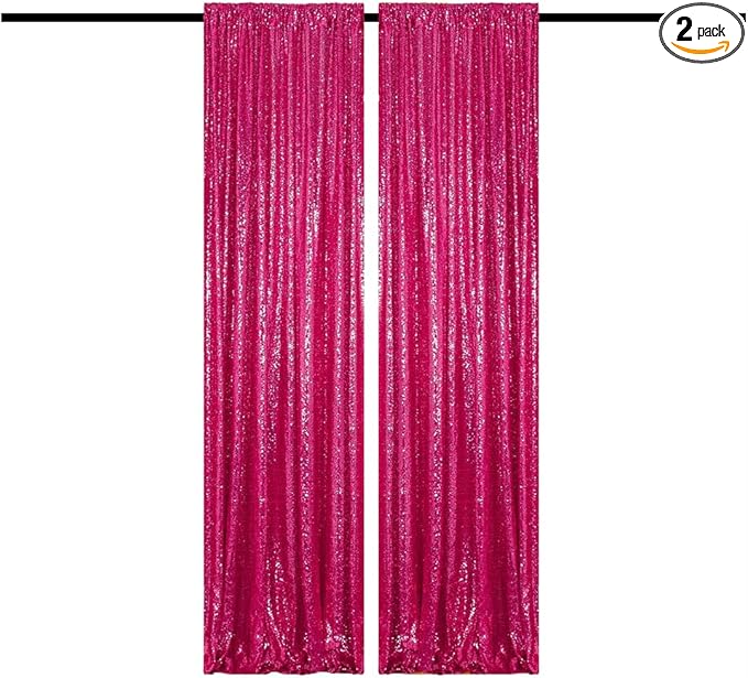 Hot Pink Sequin Backdrop Curtain 2FTx8FT 2 Panels Fuchsia Sequin for Parties Glitter Hot Pink Backdrop Curtain for Wedding Baby Shower Photo