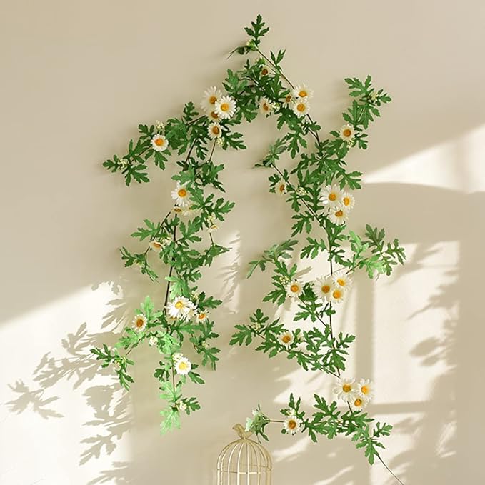 SOMYTING Artificial Daisy Garland Decorative Fake Flower Vine Hanging 5.6Ft Silk Flower Greenery for Home Garden Outdoor Ceremony Wedding Arch Floral Decor