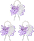 MECCANIXITY 3Pcs Wrist Corsage Artificial Flower Bracelets Rose Wrist Bride Groom Decorative for Wedding Ceremony Prom Party Anniversary Light Purple
