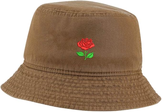 Womens Bucket Hats Rose Flower 2 Embroidered Cotton Bucket Hat Unisex Outdoor Fisherman Hat for Men