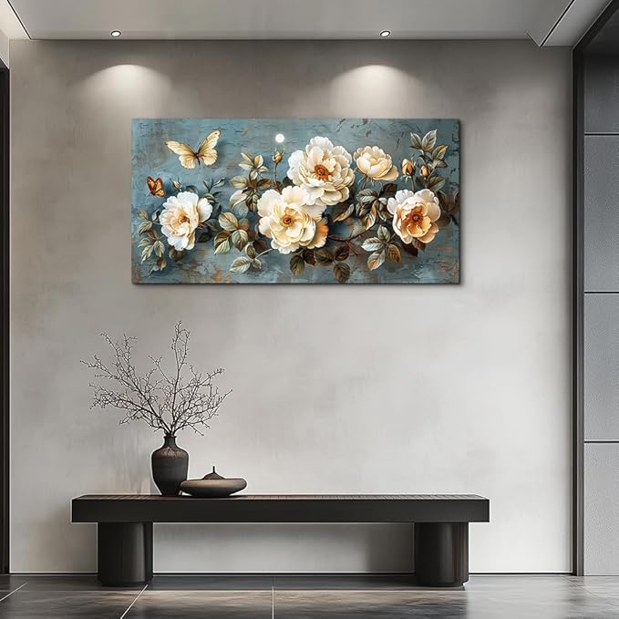 PHAOHUAXM Canvas Wall Decor For Bedroom Wall Art For Living Room Office Decor Abstract White Flower Wall Paintings Pictures Modern Artwork Posters Restaurant kitchen Home Decor Aesthetic 20"x40"
