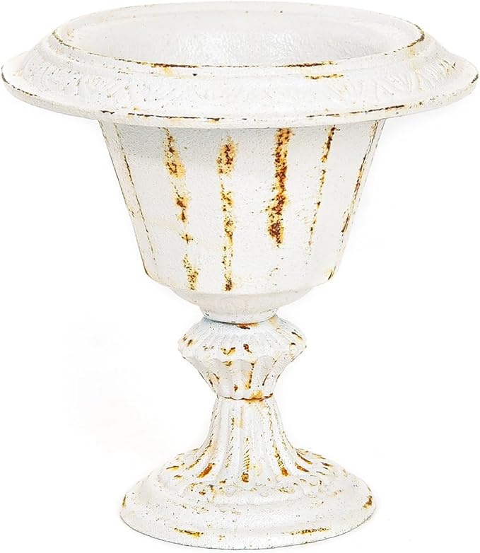 Sungmor Cast Iron Tabletop Flower Vase, Vintage Pretty French Urn Planter Design, 7" Tall 6.6" Wide Decorative Centerpieces Flower Stand Plants Holder, Artificial Flower Arrangements Home Decor