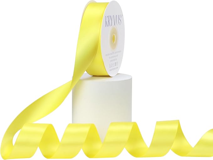 Lemon Yellow Satin Ribbon, Double Faced 1 Inch X 25 Yards Lemon Yellow Ribbon, Premium Satin Ribbon for Gift Wrapping, Crafts, Hair Bow Making, Sewing, Flower Bouquet, Wedding Party Decor