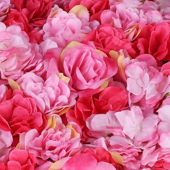 12Pcs 15.75"x 23.62"x0.79" Artificial Flower Wall Panels,Flower Wall Mat Silk Flower Panels for Outdoor Garden Backyard Fence Fence Privacy Screen and Indoor Wall Decor (12Pcs Red Pink)
