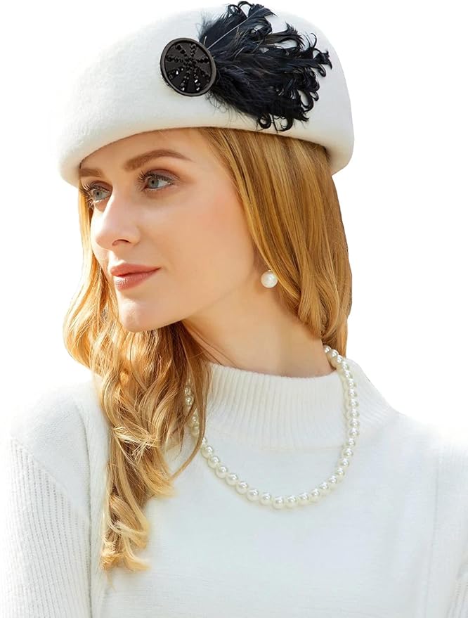 ORIDOOR Women Vintage 100% Wool Felt Flowers Bucket Cloche Bowler Hat Church Wedding Beret Hat