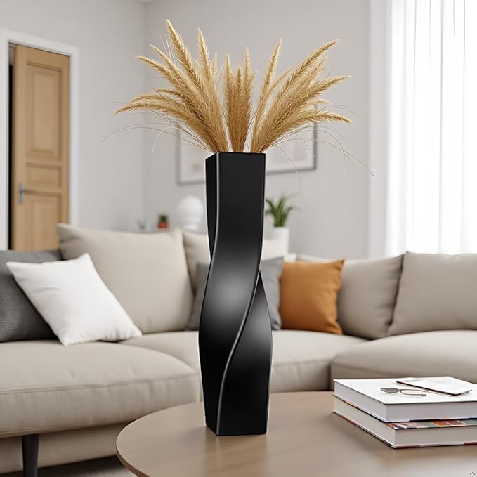 Tall Vase On Floor, 16.34" Twisted Geometric Flower Vase for Home, Living Room, Flower Centerpieces, Shelf, Table, Decor, Creative Unique Decorative Vases