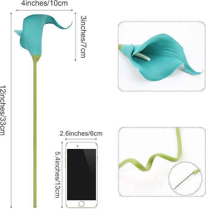 SITUMEIZI 24 PCS Teal Fake Flowers Artificial Calla Lily Silk Flowers Real Touch for Mother's Day Easter Home Kitchen Decor Wedding Bouquet Office Spring Decoration(Teal Blue)