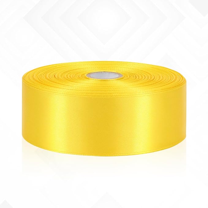 Yellow Ribbon 1-1/2 Inch x 60 Yards, Yellow Satin Ribbon for Flower Bouquet, Gift Wrapping, Eternal Flower, Crafts, Birthday, Wedding and Festival Decor