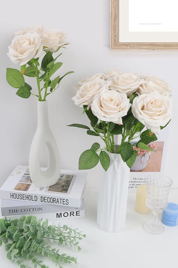 Artificial Rose Flower Nude Flowers Nude Roses Silk Flowers 12 pcs with Long Stem Silk Roses Bouquet for Wedding Bridal Shower Party Home Decoration
