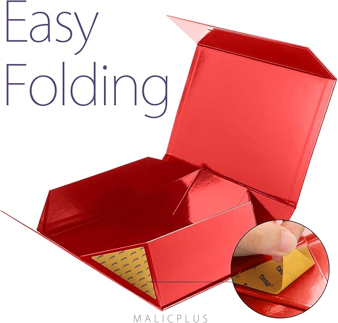 6 Christmas Large Gift Boxes with Lids 13.5x9x4.1 Inches, Red Bridesmaid Proposal Gift Box with Magnetic Closure for All Occasion (Glossy Red)
