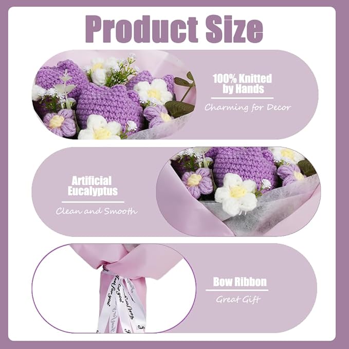 Chordobe Crochet Flower Tulip Bouquet: Handmade Artificial Flower Knitted Sunflower Bouquet for Festival Wedding Graduation Anniversary (Purple)